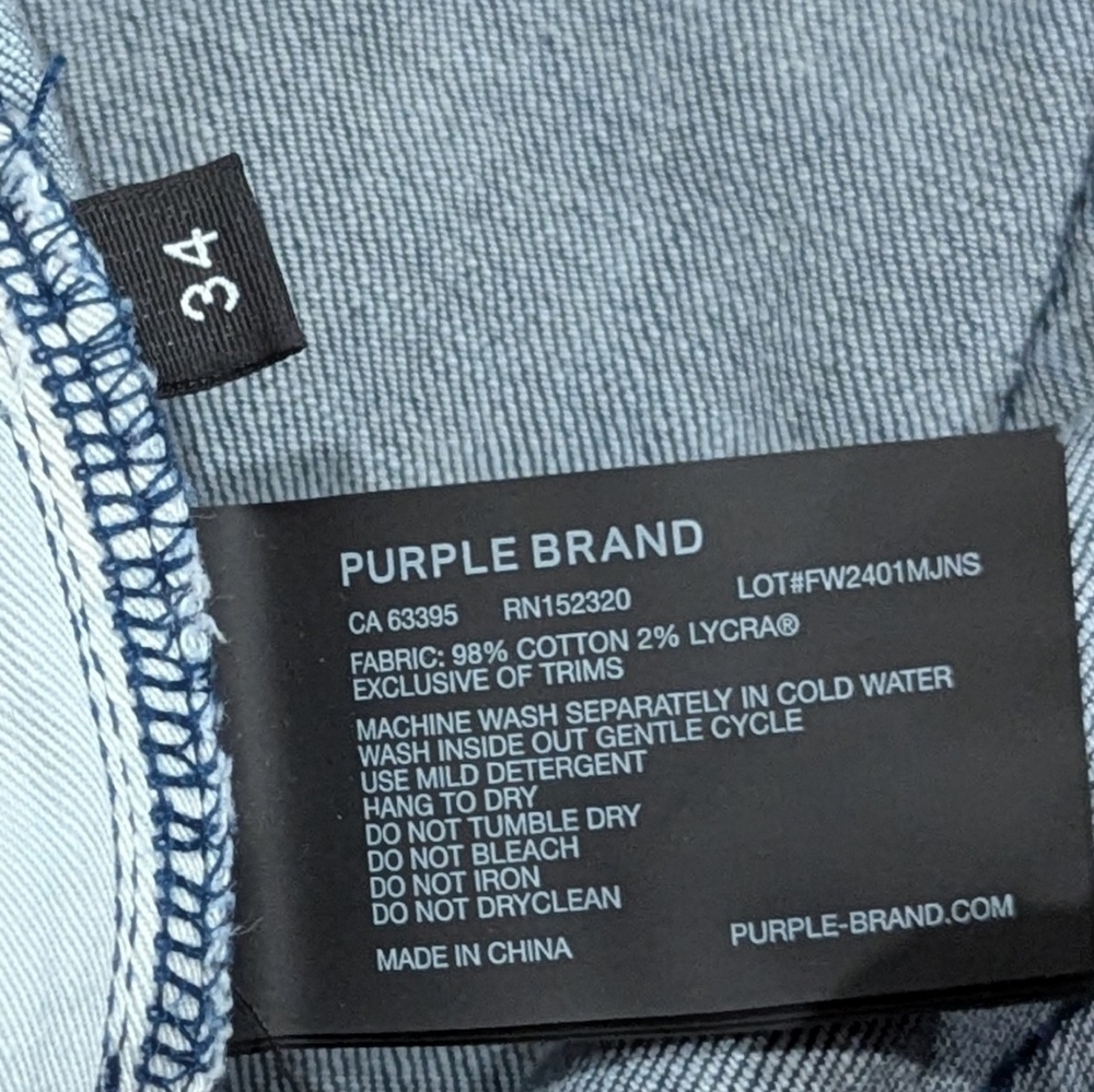 $275 Mens PURPLE BRAND Paint Job Crackled Coated Skinny Jeans Blue 34 - Picture 8 of 8